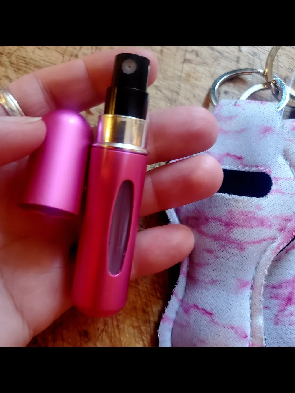 Womens Pink Marble Neoprene Keychain Accessory Holder